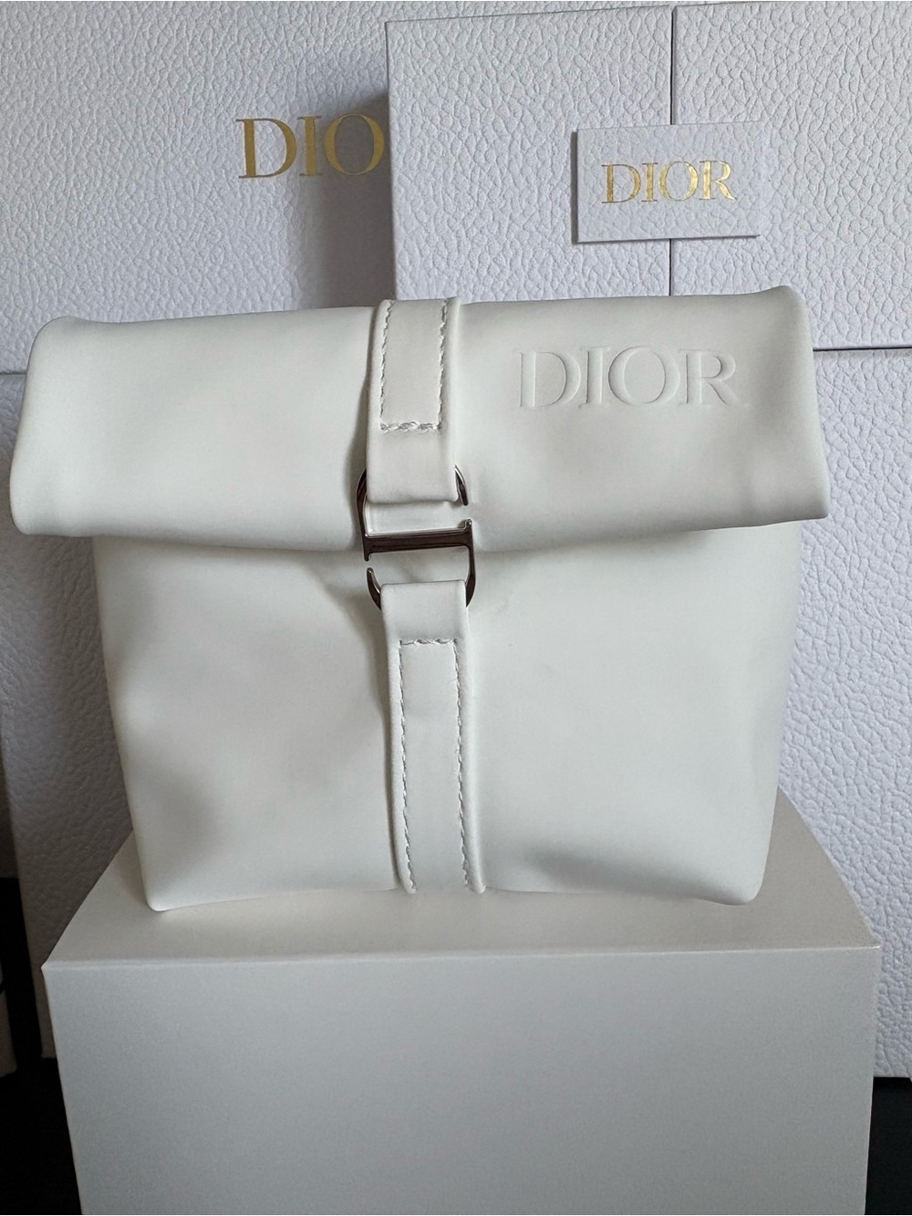DIOR Beauty White Faux Leather Fold-Top Beauty Bag